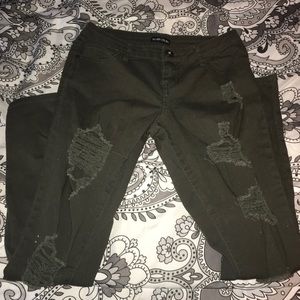 Dark green distressed jeans